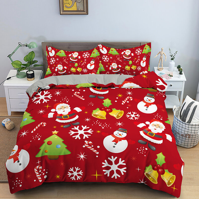 Funda de edredón navideña de Papá Noel, juego de cama con alces impresos, decoración navideña para el hogar, adornos navideños, 2021