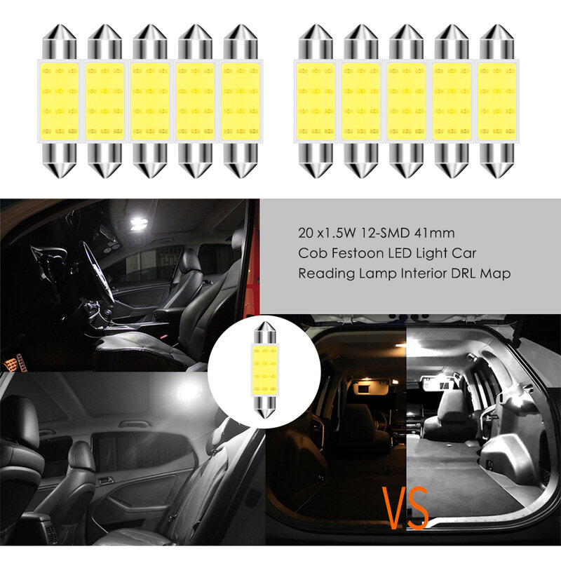 Bombilla Led Cob para Interior de coche, luz de lectura para equipaje, color blanco superbrillante, 10 piezas, 31Mm, 36Mm, 39Mm, 41Mm, C5W, C10W, 12Smd, 12V, 7000K
