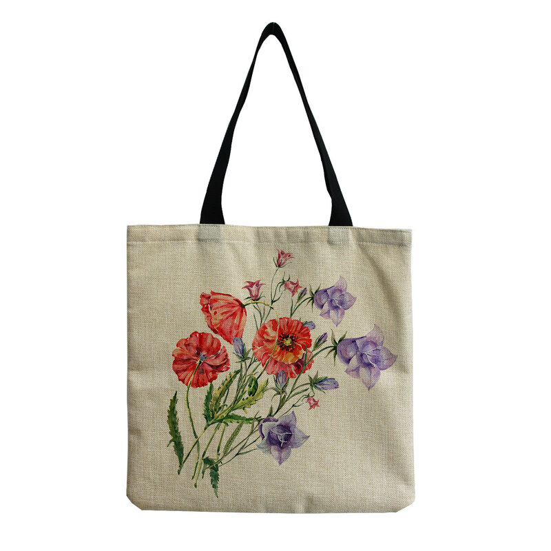 Yuecimie-花柄の女性用ショッピングバッグ,カジュアルなリネン生地のビーチショルダーバッグ,折りたたみ式トートバッグ