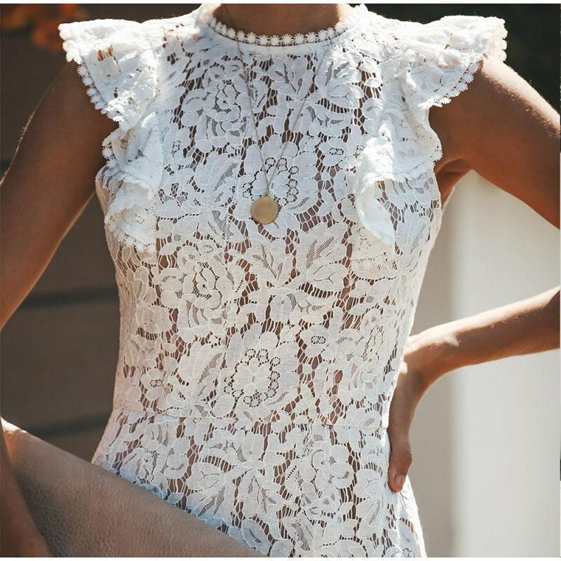 ชุดราตรีผู้หญิงสีขาวชุด 2020 Elegantผ้าพันคอRuffles ruffles VINTAGEเซ็กซี่มินิเดรส