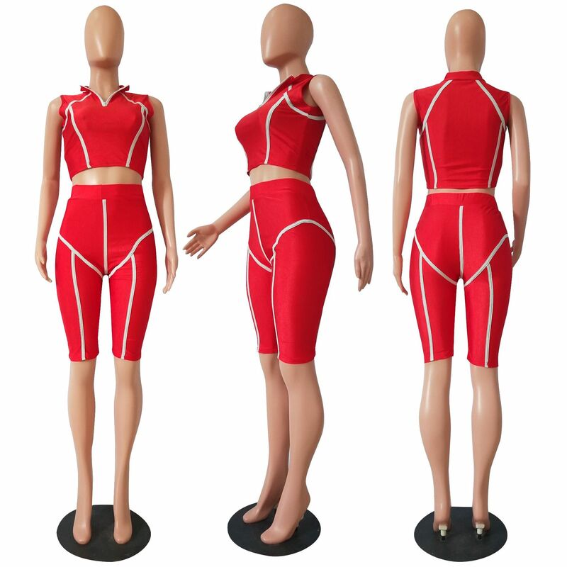 Zestaw damski 2 szt. Dres Fitness seksowny krótki Top + spodenki dla motocyklisty letnia moda Streetwear odzież sportowa elastyczny chudy strój