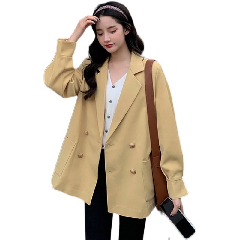 Двубортный пиджак большого размера, Женский дизайнерский нишевой пиджак средней длины для весны и осени, для полных сестер, для улицы