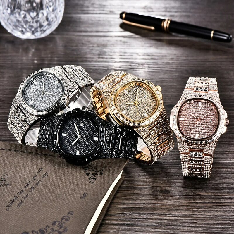 2021 nueva llegada reloj de lujo para hombres relojes de diamantes de moda para hombre informal aleación fecha reloj para hombre regalo de día de San Valentín