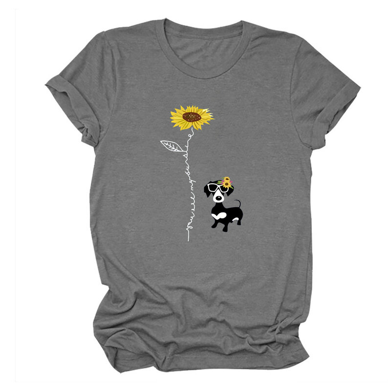Unisex casual moda girassol flor filhote de cachorro cachorro impressão de manga curta blusas de cor sólida all-match camisa presente do dia dos namorados