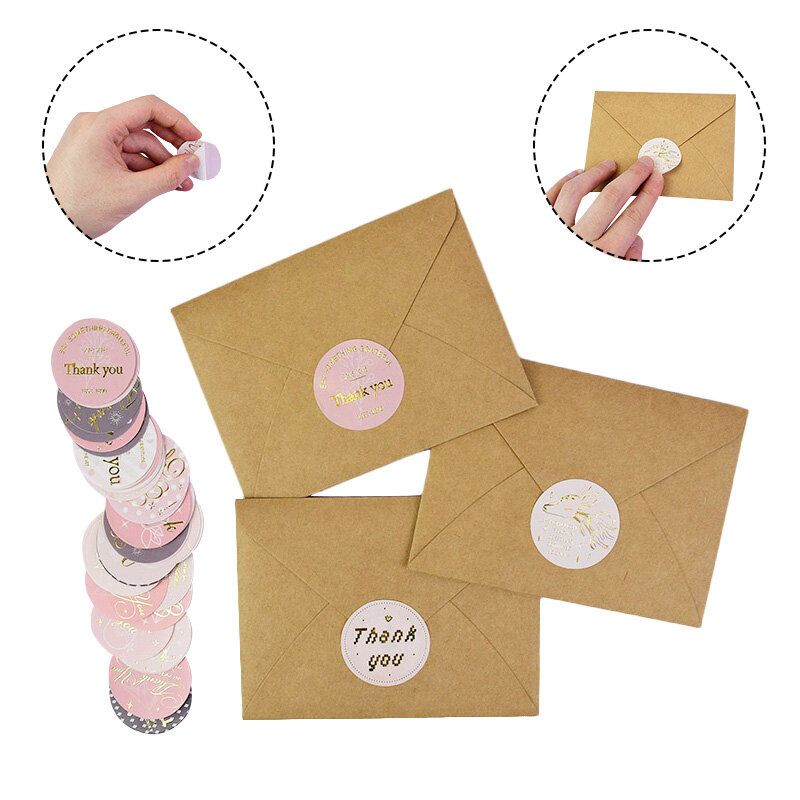 46 pz/scatola grazie carta Kraft rotonda etichetta adesiva di tenuta fai da te Design fatto a mano per la decorazione del regalo di compleanno di nozze
