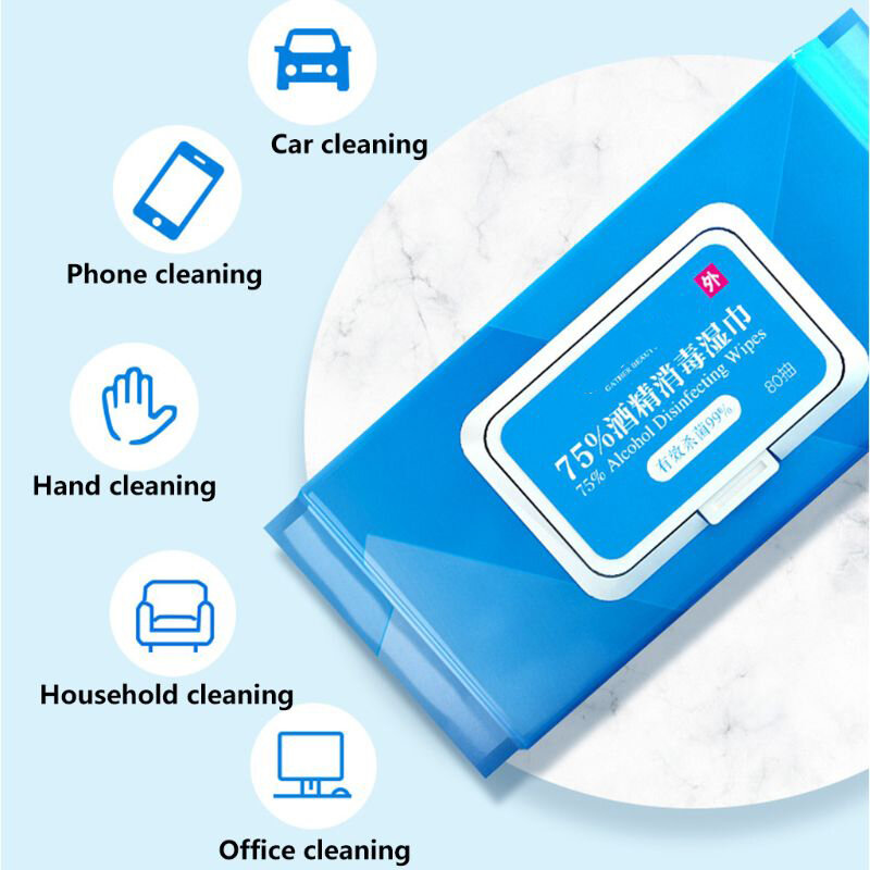 80Pcs/Pack Flip-Top 75% Alcohol Disinfecting Wet Wipes Sterilization Portable Hand Sanitizing Cleaning Antiseptic Pads