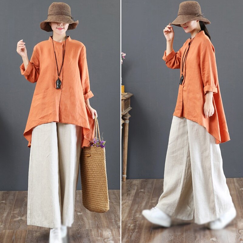 Pantalones holgados informales de algodón coreano y lino para mujer, pantalón de pierna ancha y cintura alta, cómodos, novedad de verano