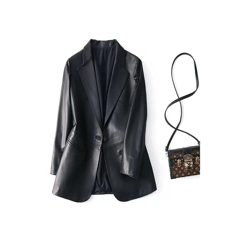 2023 primavera outono preto blazer de couro feminino único botão fino ajuste designer plus size das mulheres jaquetas de couro e casacos femme