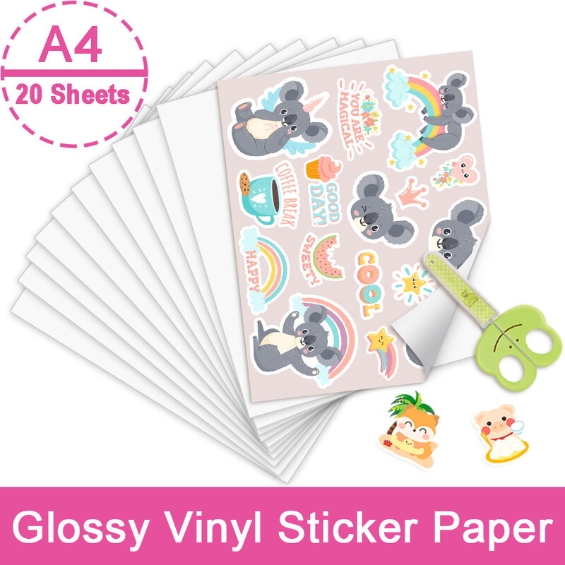 20 Sheets A4 Printable Vinyl Sticker Paperglossy Adhesive Inkjet Printer Paper For Diy Decals Crafts Kids Toys Media - Vinyl Sticker Printing Diy
