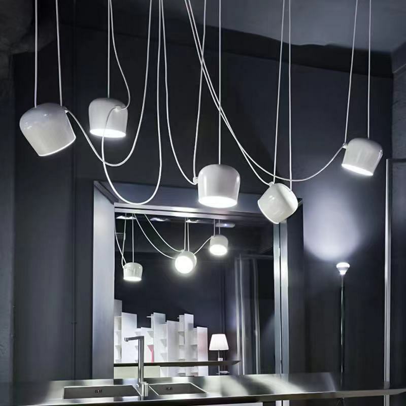Personalidade criativa moderna lustre preto/branco led sala de estar lustre diy ajustável cabo pendurado luz restaurante l