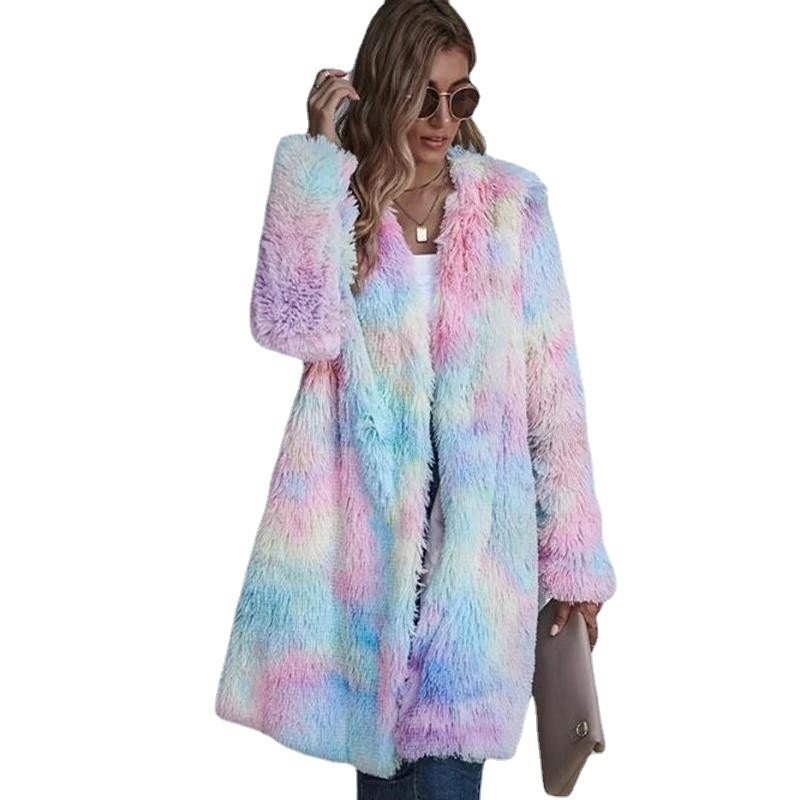 Зимнее женское пальто из искусственного меха, меховое пальто с принтом, Свободное пальто с лацканами, толстые теплые женские плюшевые пальт...
