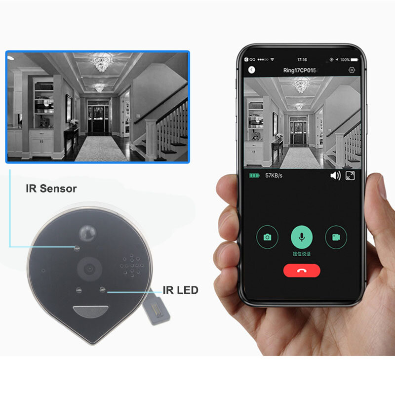Campainha câmera wifi vídeo peephole intercom campainha 4.3 "detecção de movimento sem fio visor da porta de vídeo-olho anel inteligente