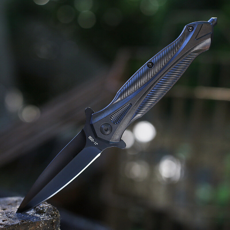 Cuchillo plegable de acero negro para exteriores, herramienta EDC plegable, con apertura rápida y afilada, HW186