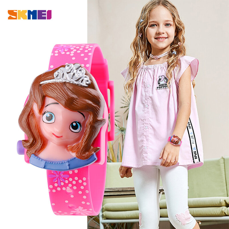 Children Brand Watches SKMEI Cartoon Frozen Princess LED Digital Clock Wristwatches Fashion Casual Electronic Kids Hour for Girl
