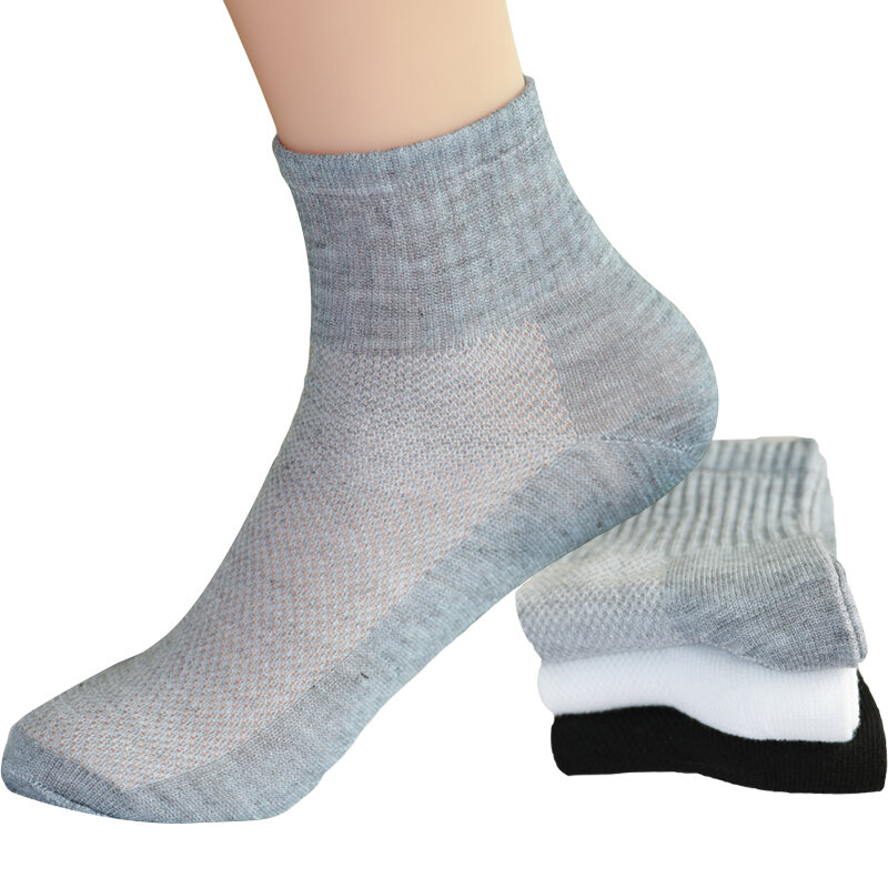 Calcetines cortos de malla transpirable para hombre, medias de algodón, informales, a la moda, color blanco, negro y gris, para verano y otoño