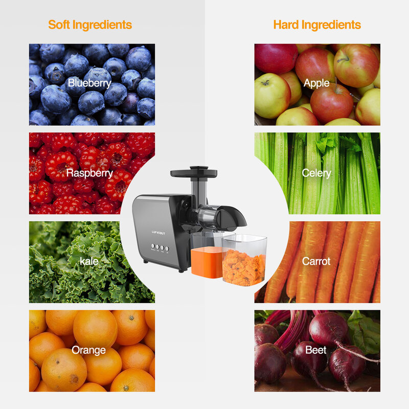 LUFVEBUT-exprimidor de frutas y verduras, licuadora, Extractor de jugo, modos suaves y duros, exprimidor masticable lento