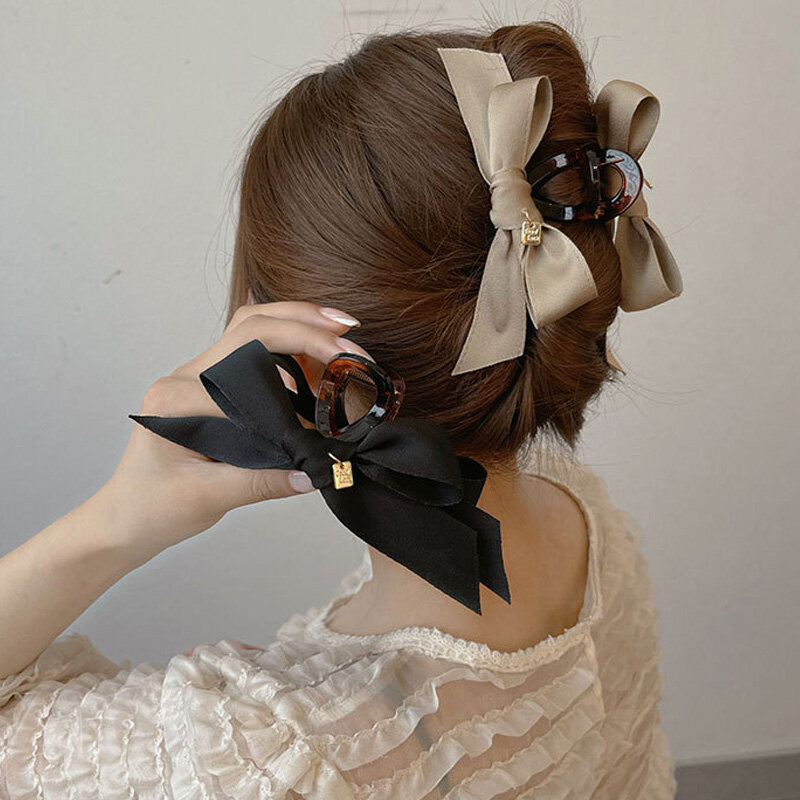 Garras de cabelo elegante bowknot garra de cabelo plástico preto caqui simplicidade grampos de cabelo bandana acessórios de cabelo moda presentes