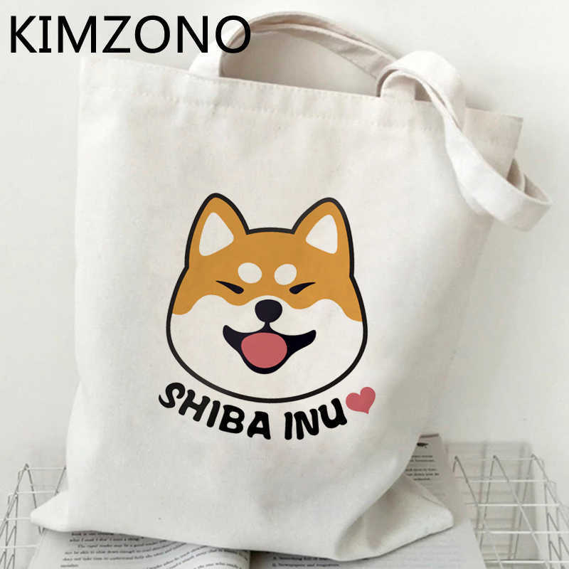 Shiba Inu-Bolso de compras ecológico, bolsa de lona, sacola, agarre de cuerda