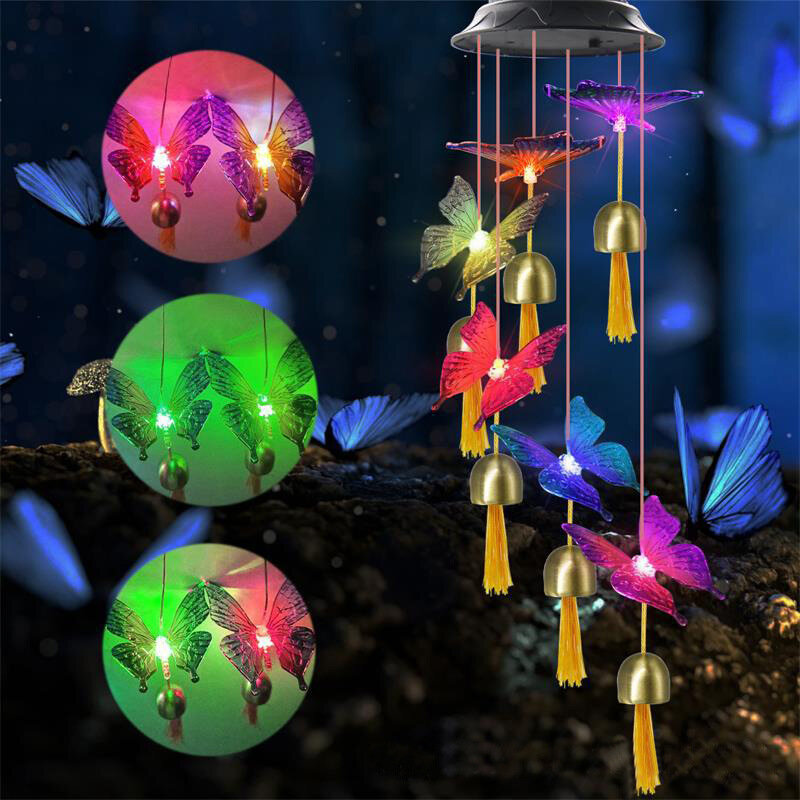 Berubah Warna Tenaga Surya Angin Berpadu Kolibri Malaikat Kupu-kupu Tahan Air Luar Ruangan Dekorasi Cahaya untuk Teras Halaman Taman