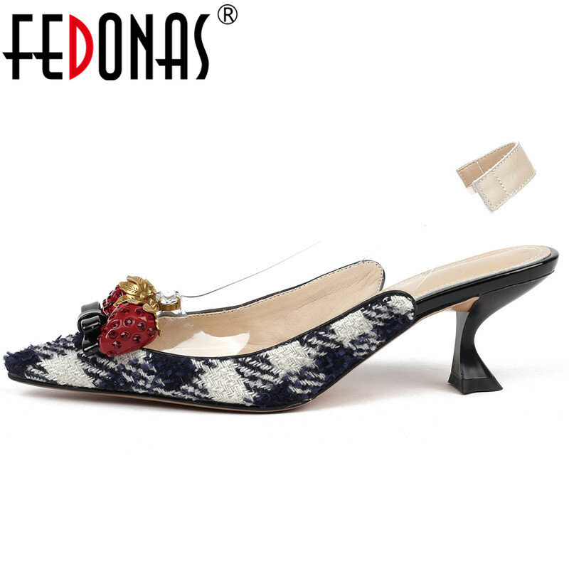 FEDONAS 패션 여성 정품 가죽 하이힐 펌프 섹시한 엿봄 발가락 댄스 신발 여성 숙녀 봄 여름 새 신발