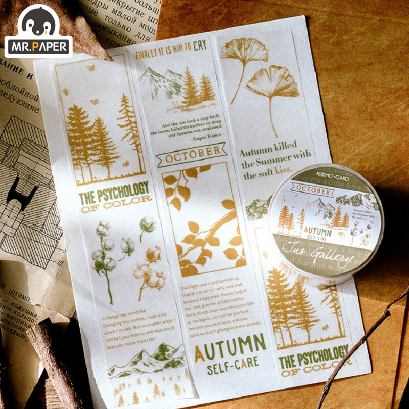 Mr.Paper 8 디자인 자연보기 일본 식물 총알 저널링 Washi 테이프 스크랩북 앨범 가제트 세트 데코 마스킹 테이프 어린이 선물