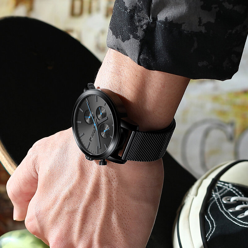 Relógio para homem quartzo data marca de luxo crrju preto moda esportes relógios à prova dwaterproof água cronógrafo masculino relógio relogio masculino