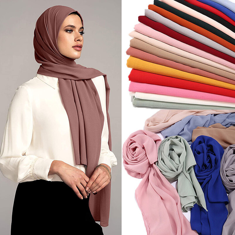 Foulard Hijab en mousseline de soie pour femmes, prêt à porter, musulman, islamique, arabe, tendance 2021