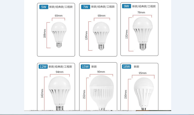 Luz LED de emergencia recargable Luz Sensor táctil, Bombilla inteligente, E27, 5W/9W/12W/15/18W, color blanco