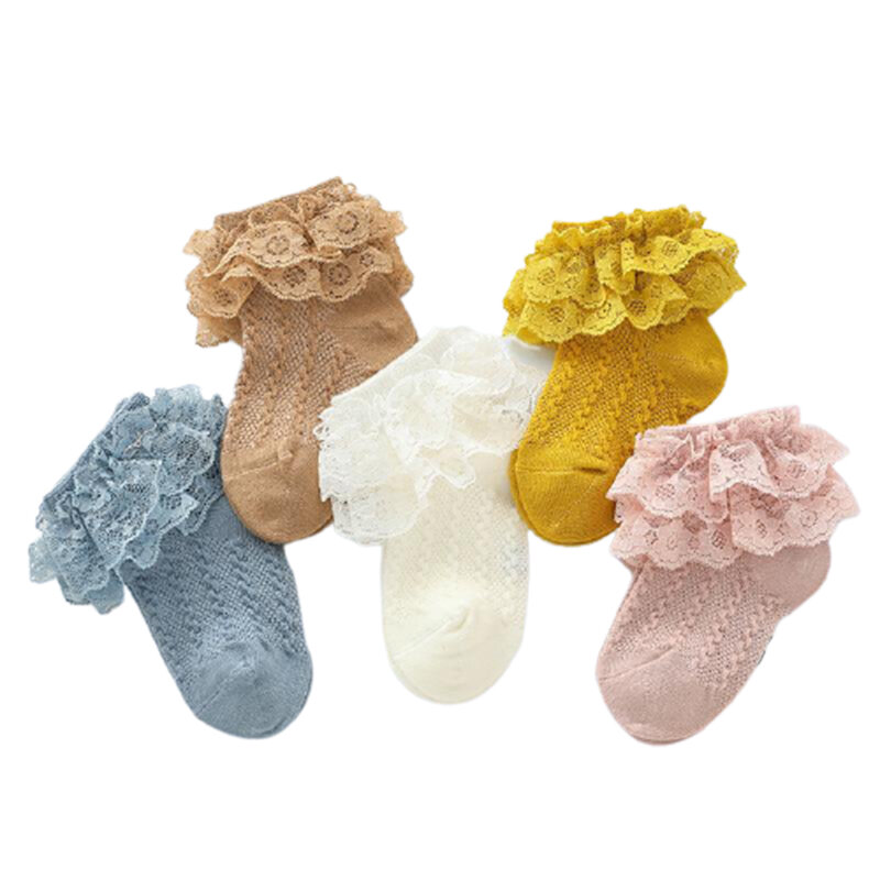Детские кружевные носки с оборками, хлопковые носки для новорожденных девочек, милые носки для малышей в стиле принцессы, Детские аксессуар...