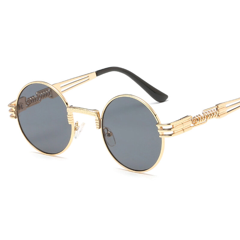 Kacamata Hitam Bulat XaYbZc Kacamata Hitam Antik Punk Logam Pria Wanita Kacamata Mode Desainer Merek Lensa Cermin Kualitas Terbaik UV400