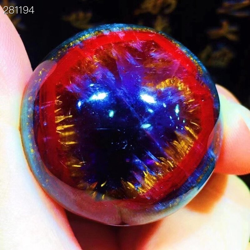 Colgante ovalado de cacoxenita Natural, Aurora 23, púrpura, roja, rutilada de Canadá, 30,7x15mm, joyería redonda de cristal AAAAA