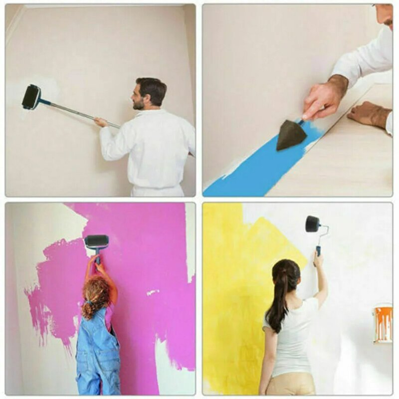 8 pc/set multifuncional parede decorativa rolo de pintura canto escova lidar com ferramenta diy casa fácil operar pintura escovas kit