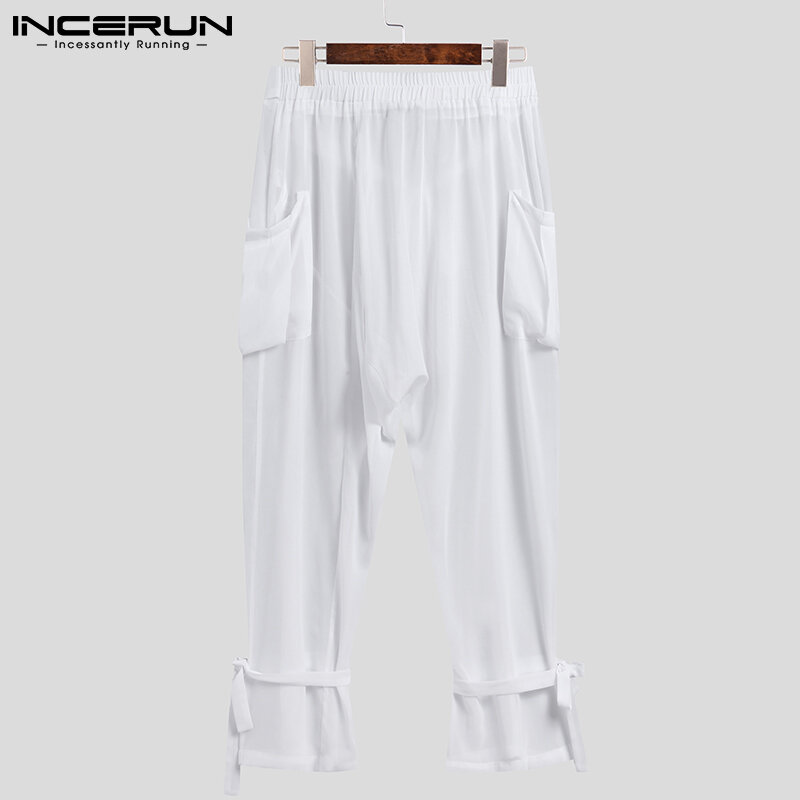 INCERUN Men Leisurel Trousers Nightclub Show Male Sexy Leisure Long Sleeve Pantalons Well Fitting Sexy Lace-up Pants S-5XL 2021