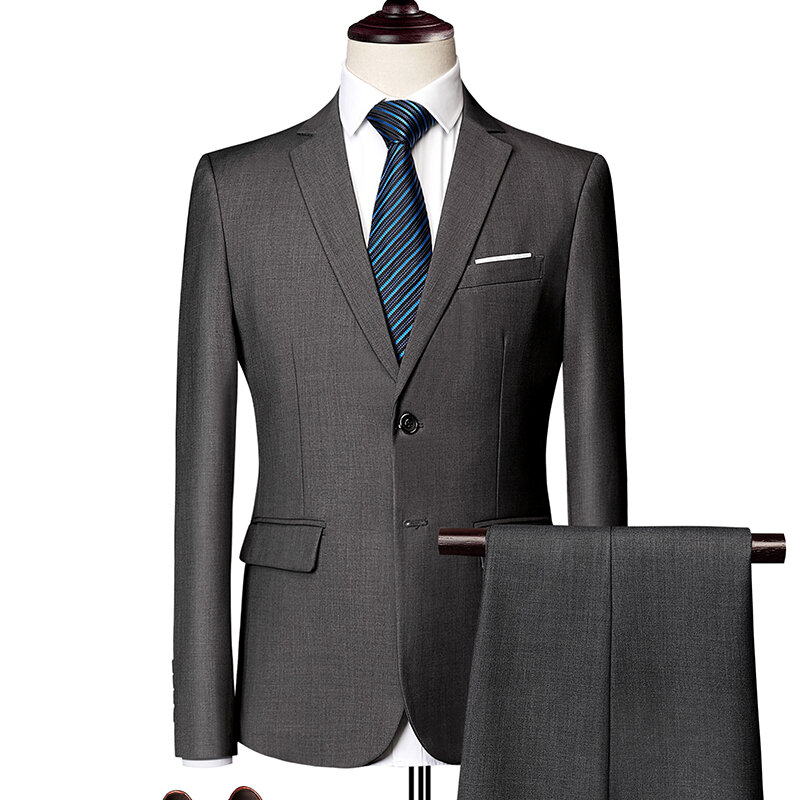 Мужские костюмы 2020, однотонный деловой смокинг для работы, мужской костюм из 2 частей, повседневный костюм Terno для свадебвечерние НКИ, облега...