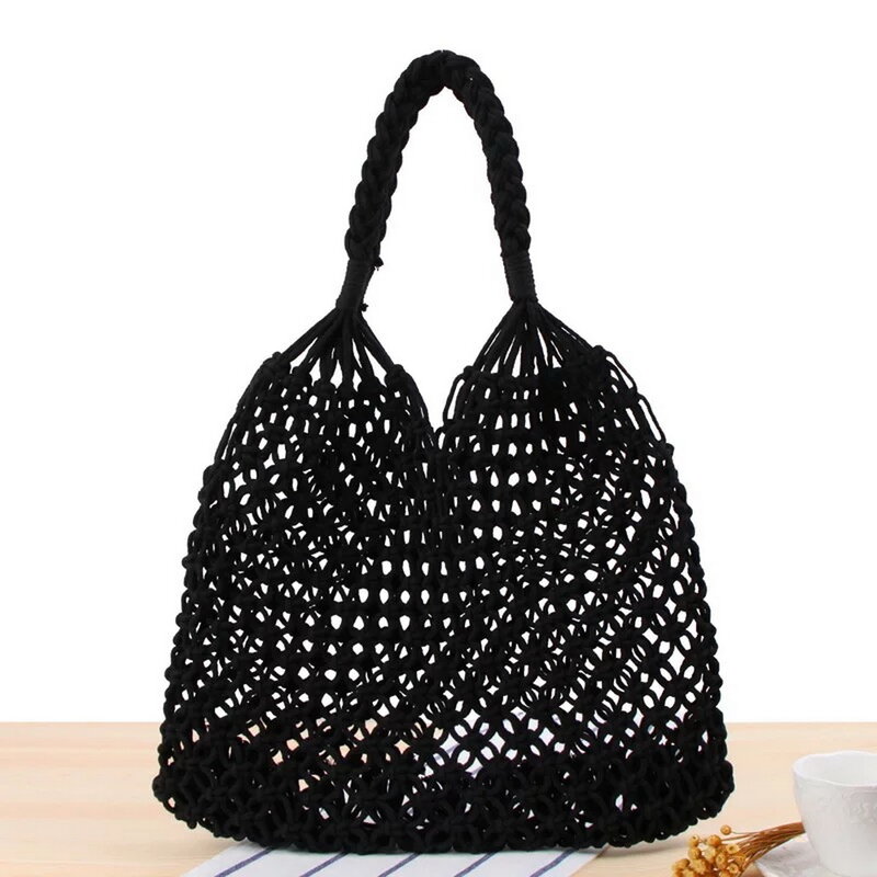 Bolso de mano de macramé de paja para mujer, bolso de hombro informal, de playa, de mar, de macramé