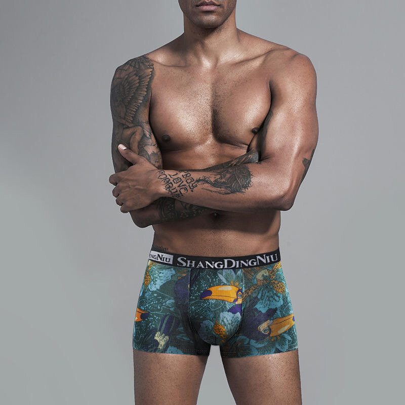 6/8pcsMen's Sous-Vêtements En Coton À La Mode Personalité Imprimé Boxer caleçon Homme Version Lâche Confortable Sous-Vêtements Doux