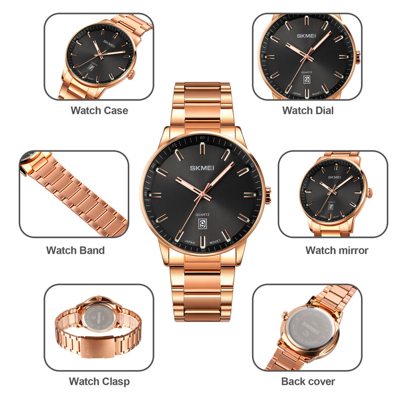 Skmei moda masculina relógio de quartzo luxo pulseira de aço relógios masculinos vestido de negócios relógio de pulso simples dial design calendário relógio presente