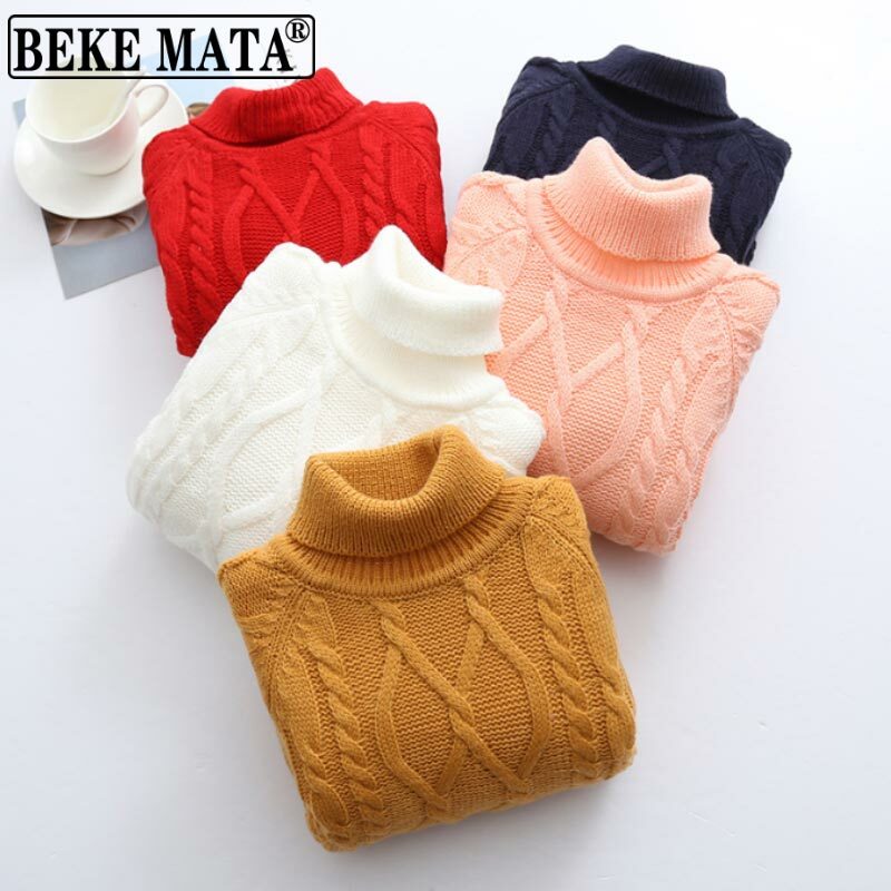 Suéter de cuello alto para bebé, suéter de algodón grueso sólido, cálido para niña pequeña, suéteres para niño, ropa para niño