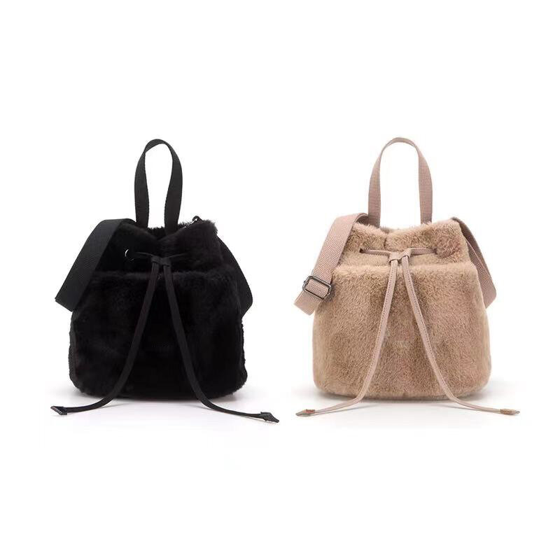 Quality Winter Fluffy Handbag Soft Plush Bag Bucket Shoulder Brown Handbag For Women Mini Crossbody Kangol Bags