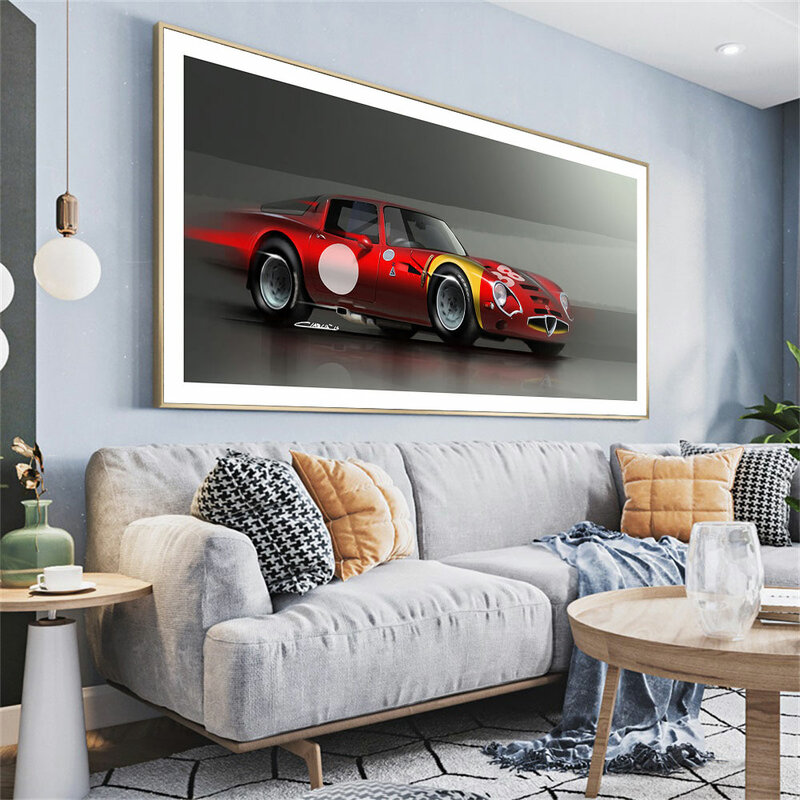FORD GT 40 Giulia TZ2, искусство, Классический гоночный автомобиль, фотокартина, домашний декор, Настенная картина для гостиной