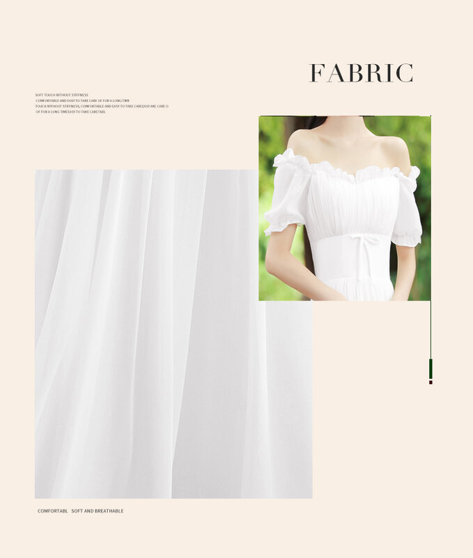 مثير-خط الرقبة-فستان على الطراز الفرنسي-فستان أبيض لحفلات الزفاف والحفلات في الصيف