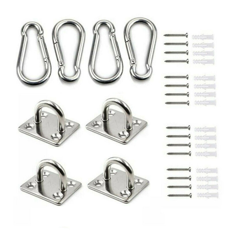 316 Stainless Steel Pad Eye Plates+carabiner Clips Kit 4Pcs 4Pcs Carabiner Clips 50 Kg Eye Plate Oblong Pad