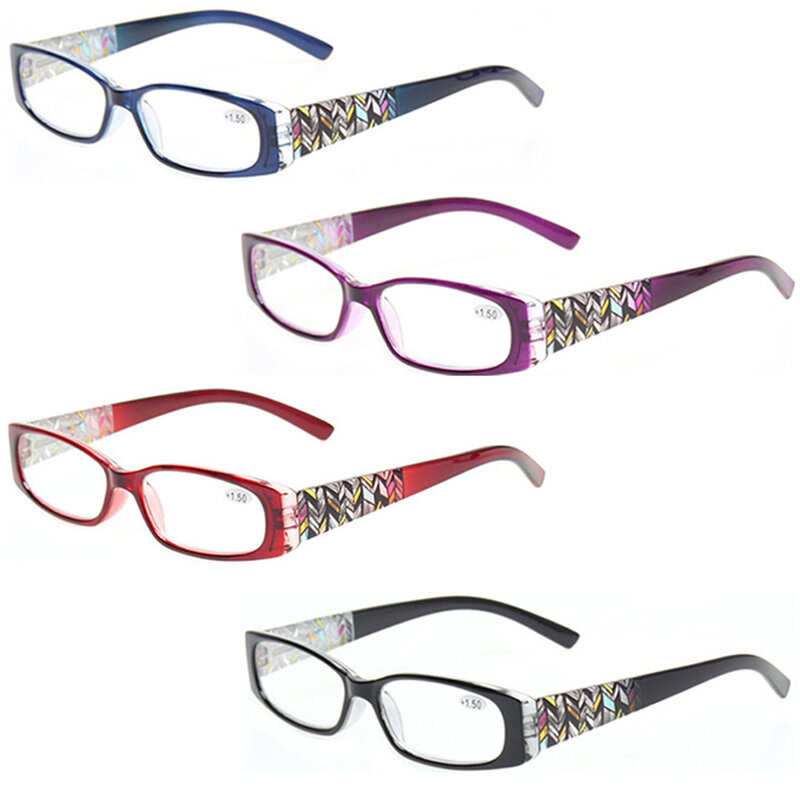 Boncamor 4 Pack okulary do czytania zawiasy sprężynowe poszerzone drukowane świątynie okulary ozdobne męskie i damskie okulary do czytania HD