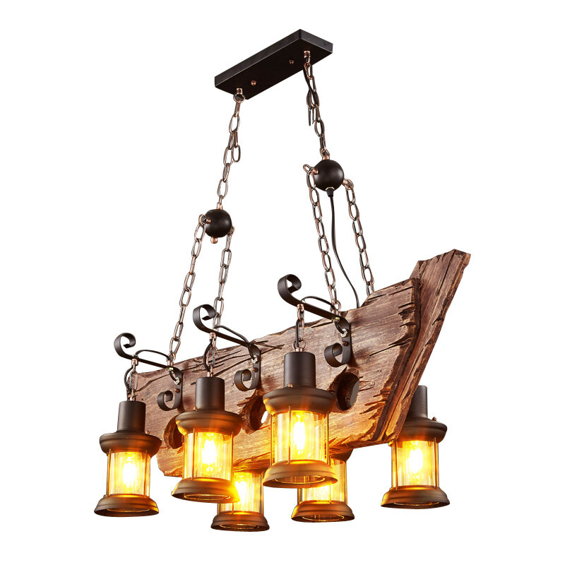 Vintage wisiorek światło Retro drewniana lampa statek abażur oświetlenie przemysłowe dla Cafe Bar dekoracja restauracji zawieszenie Lamparas