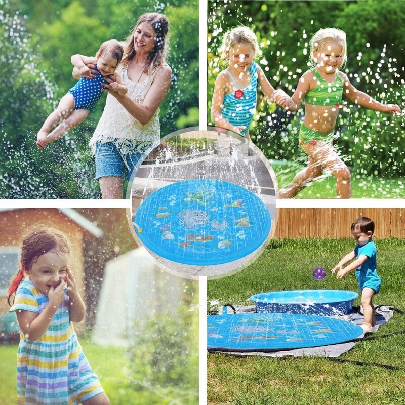 Colchoneta rociadora de agua inflable para niños, almohadilla redonda rociadora de agua de 170/150/100cm, divertidas al aire libre