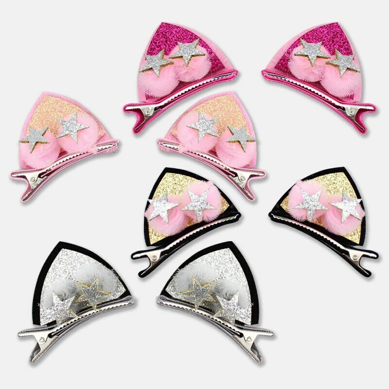 2pcs/set Shiny Sequin pretty hair clips for girls rainbow flower glitter cat ears bunny barrette hair accessories
