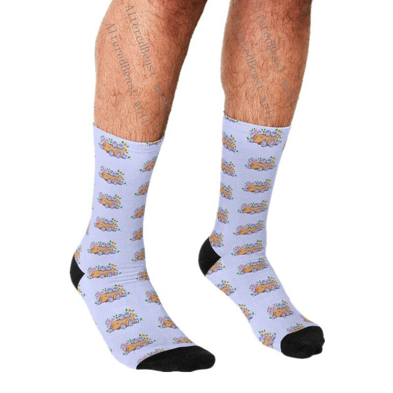 Men's Funny socks Capybara with a leaf Socks harajuku Men Happy hip hop Novelty cute boys Crew Casual Crazy Socks for men