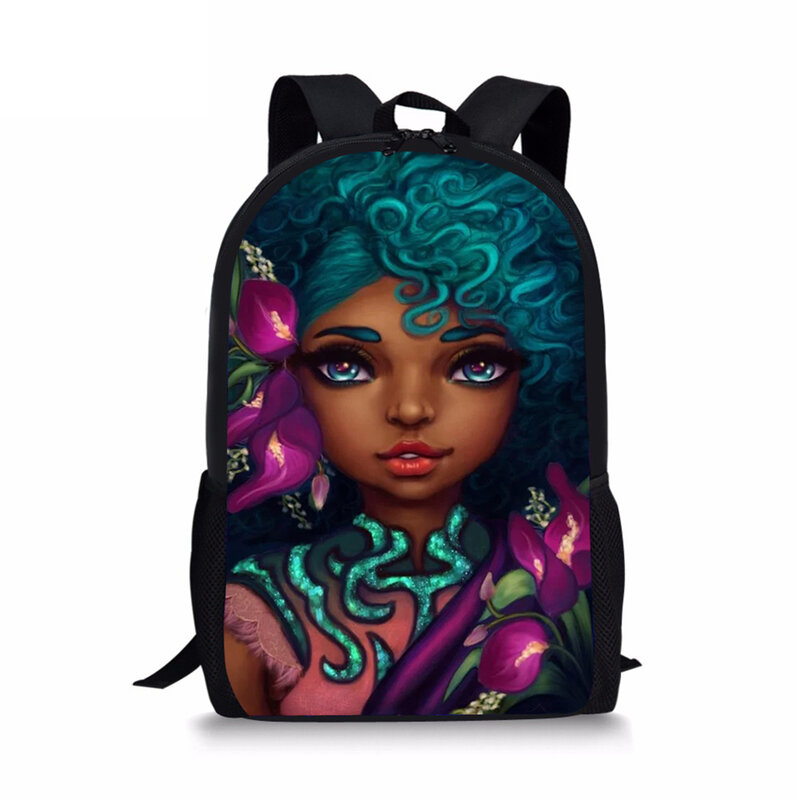 어린이 기본 배낭 검은 아프리카 소녀 인쇄 패턴 학교 가방 아프리카 미술 소녀 디자이너 어린이 학교 책 가방