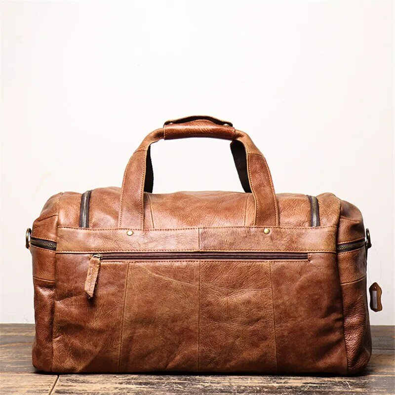 Nesitu New Large Capacity Vintage Brown Coffee Genuine Leather Business Men Travel Bags Cowhide Duffle Bag M1419