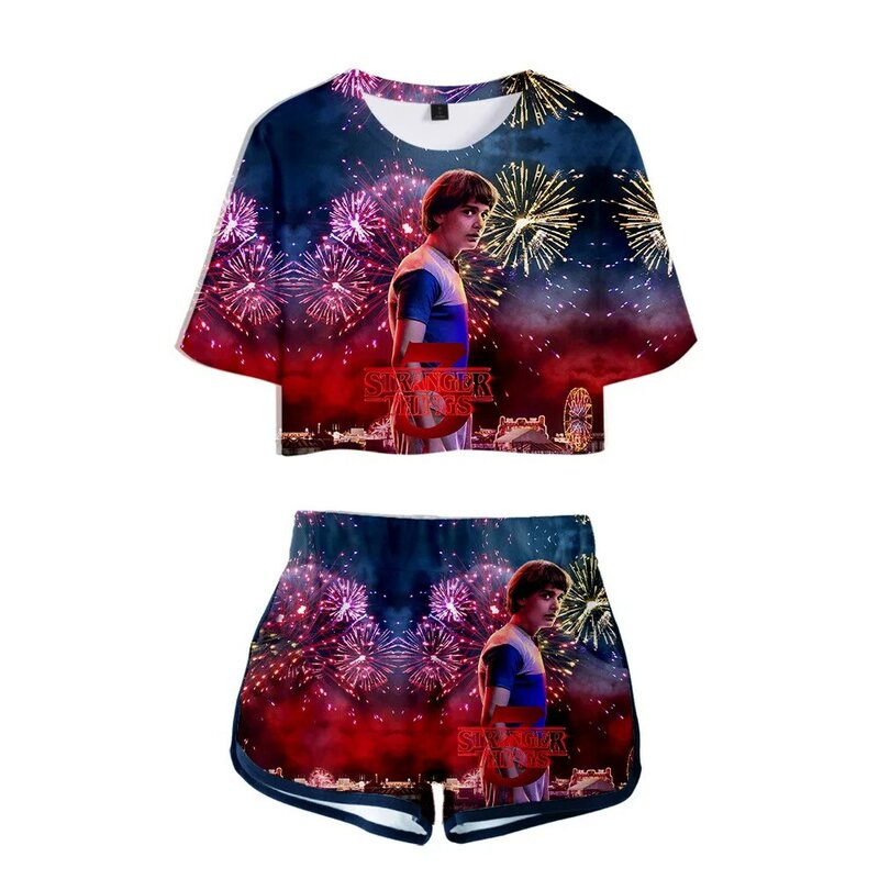 Pakaian Wanita Dua Potong Gambar Cetak 3D Cosplay Hal-hal Asing Seri TV Horor Baru Mode Anak Perempuan Harajuku T-shirt Pakaian Celana Pendek